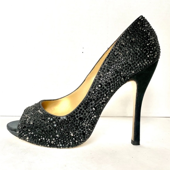 Benjamin Adams London Black Crystallized Satin Dress Pumps, US 7.5 - Picture 10 of 14